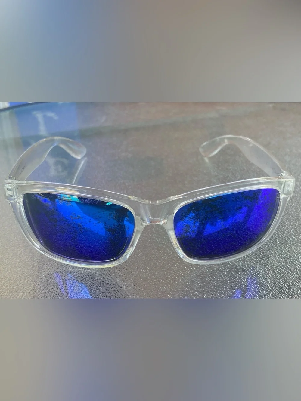 Unisex Clear Frame Sunglasses with Blue Mirrored Lenses